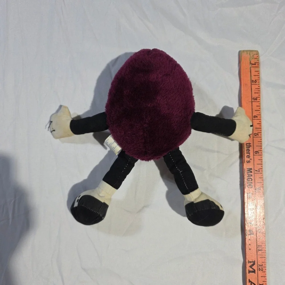 Vintage 1988 California Raisins Acme Plush Purple Fuzzy Tuxedo Mascot Toy 9in